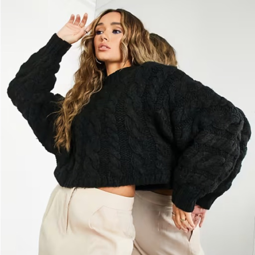 ASOS Edition hand knit cable sweater in black